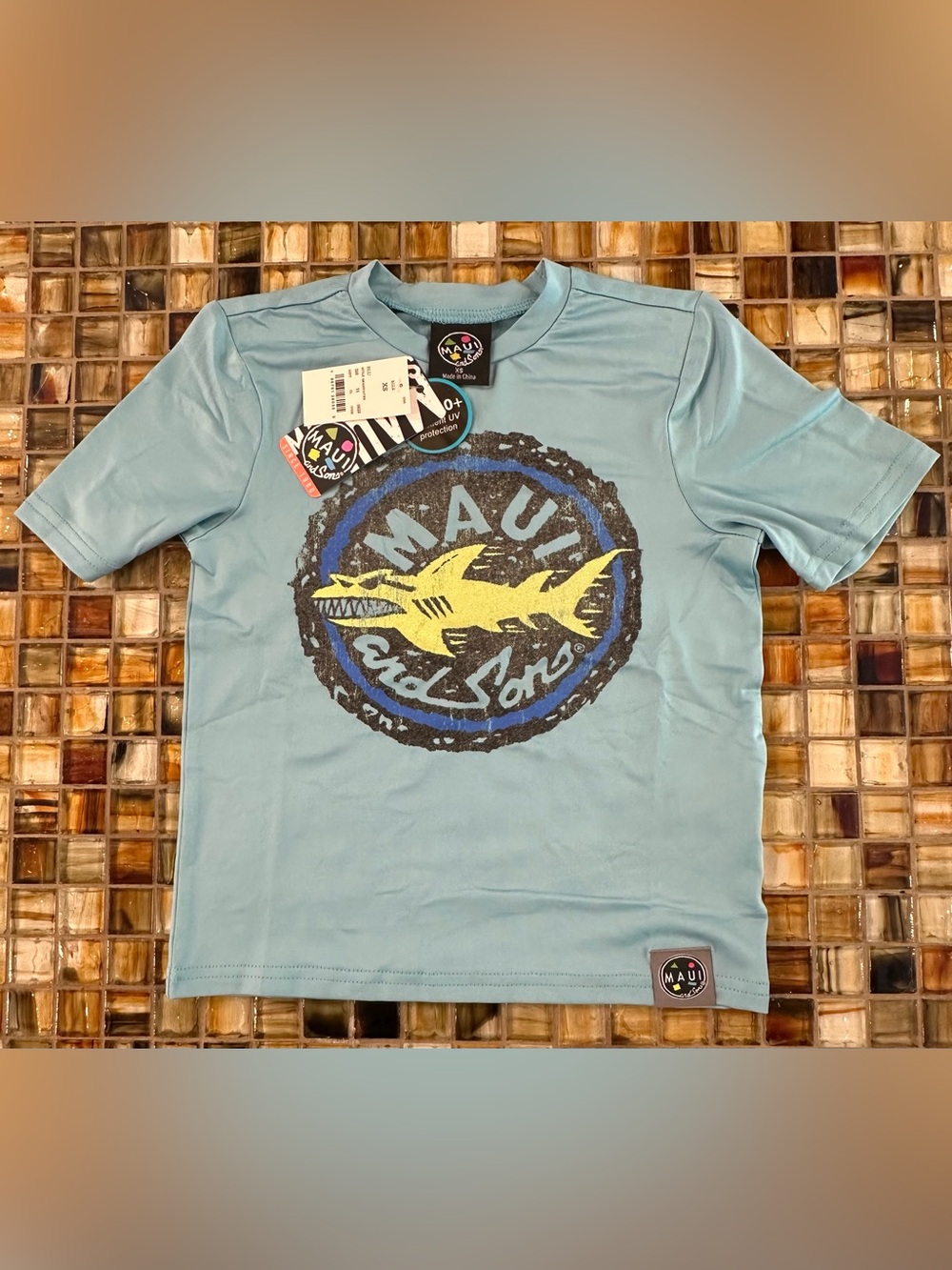 NWT Maui and Sons Celadon Surf Swim T-Shirt/Sun Shirt~Kids/Boys XS~UPF 50+~$20